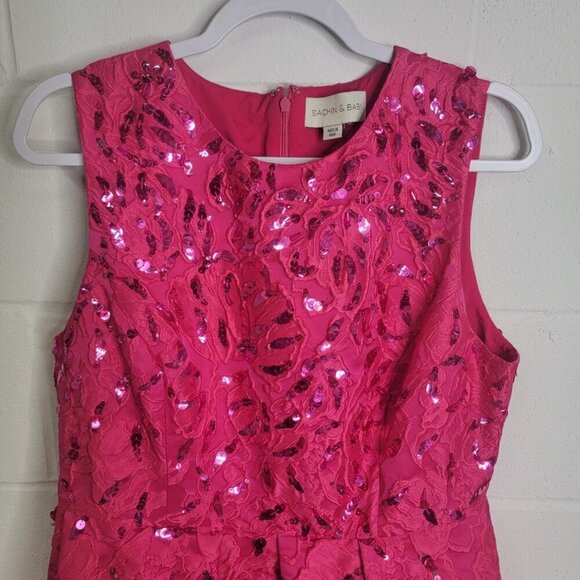 Sachin & Babi Ashley Brocade Midi Dress Pink Glitter Pockets Lined Prom Formal - Picture 6 of 16